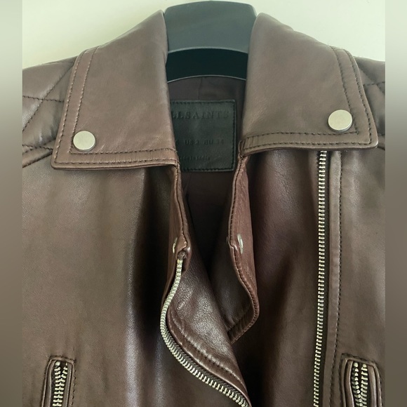 AllSaints Armstead Biker Leather Jacket in Oxblood - Picture 7 of 16